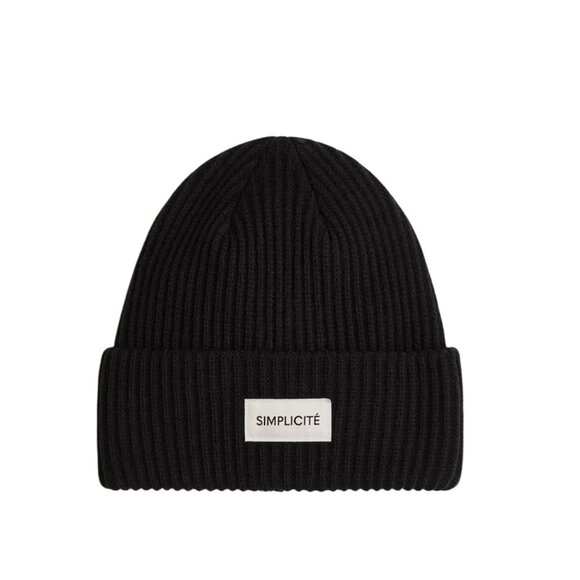 H&M Divided Black Ribbed Knit Foldover Beanie - Picture 2 of 3
